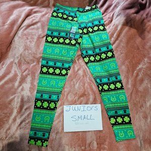 Juniors S Shamrock Lucky Icon Fair Isle St. Patrick's Day Legging Bottoms NWT